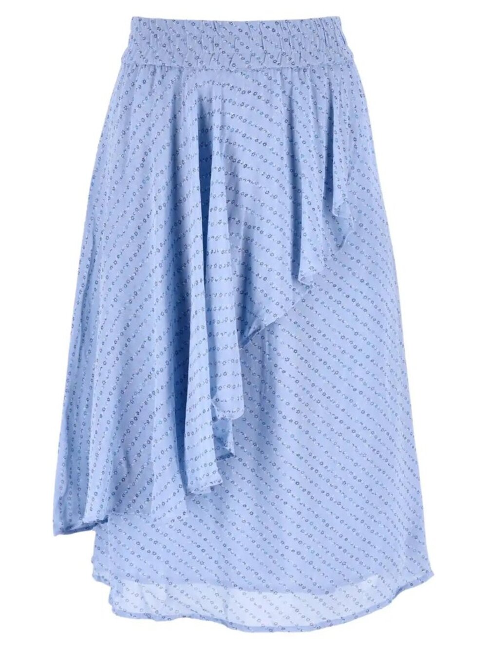 GANNI Light Blue Asymmetrical Floral Wrap-Effect Georgette Skirt EU34/ US 2/4